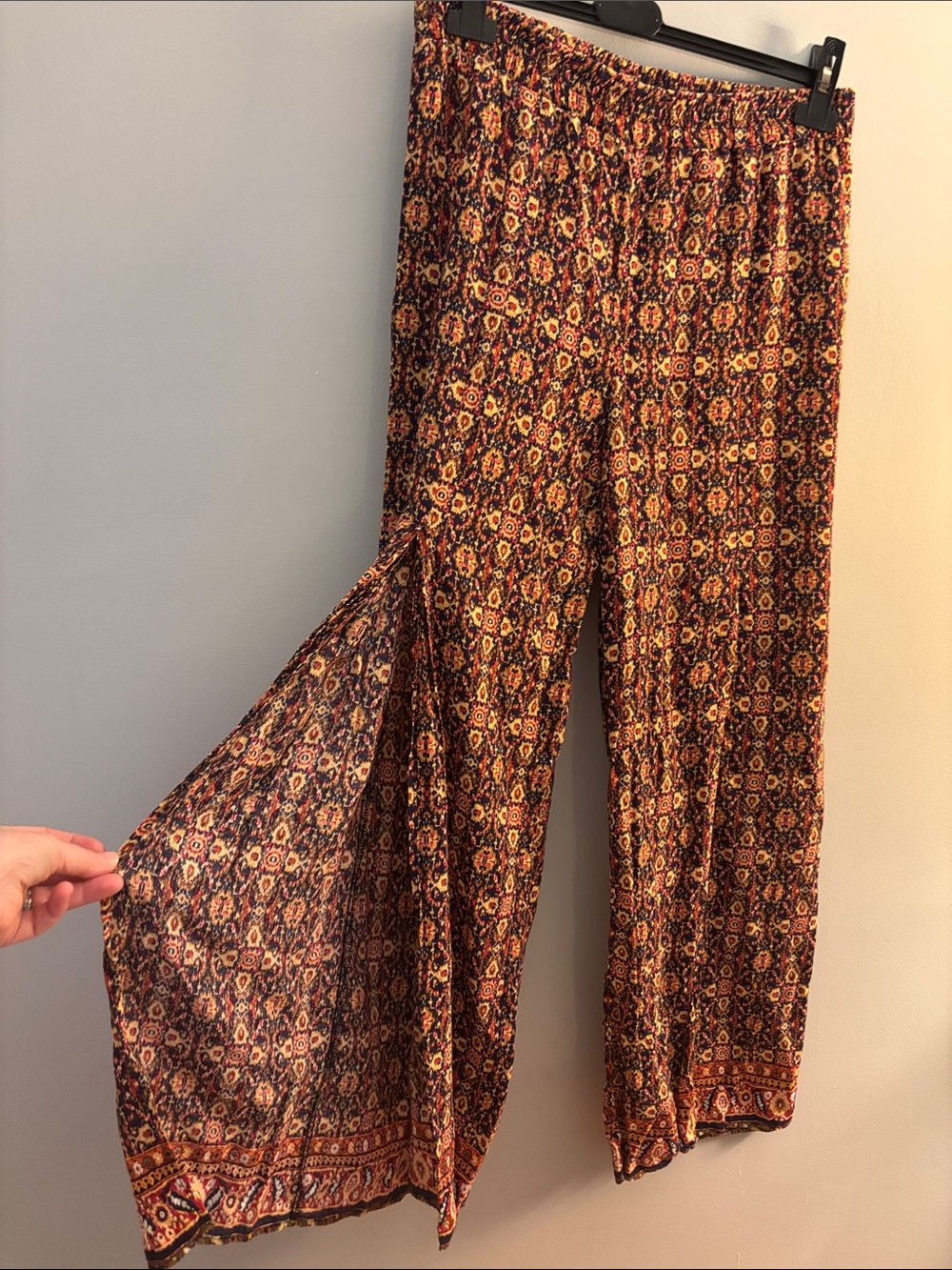 Earthbound Boho Wide Leg Palazzo Pants Navy Yellow Size L - Picture 4 of 7